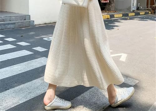 Women Winter Casual Knit Skirt High Waist Pleated A-Line Flared Midi Skirt2