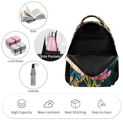 Butterflies And Blooms Backpack for Men Women, Durable Small Backpack Casual Lightweight Daypack for Travel Bag3