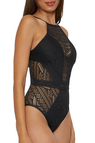BECCA Women's Color Play Crochet One Piece Swimsuit, High Neck, Bathing Suits2