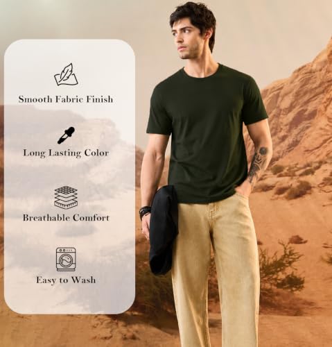 Image of Sleepynuts Men's Everyday Wear Crew Neck Regular Fit T-Shirt | Half Sleeve Solid Plain Casual T-Shirt for Men | Soft Breathable Fabric |