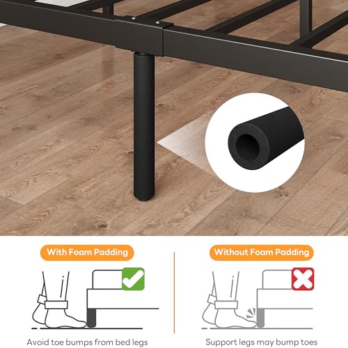 Image of LIKIMIO Queen Bed Frame with Headboard, Mid-Century Modern Queen Platform Bed, Heavy Duty Silent Metal Slats, No Box Spring Needed, Noise-Free, Dark Walnut