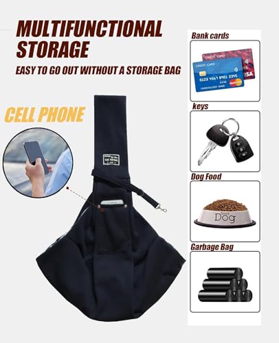 Dog and Cat Sling Carrier with Adjust Strap&Pocket Puppy Pets Outdoor Travel Bag Safety Purse Bag (Black) - Image 4