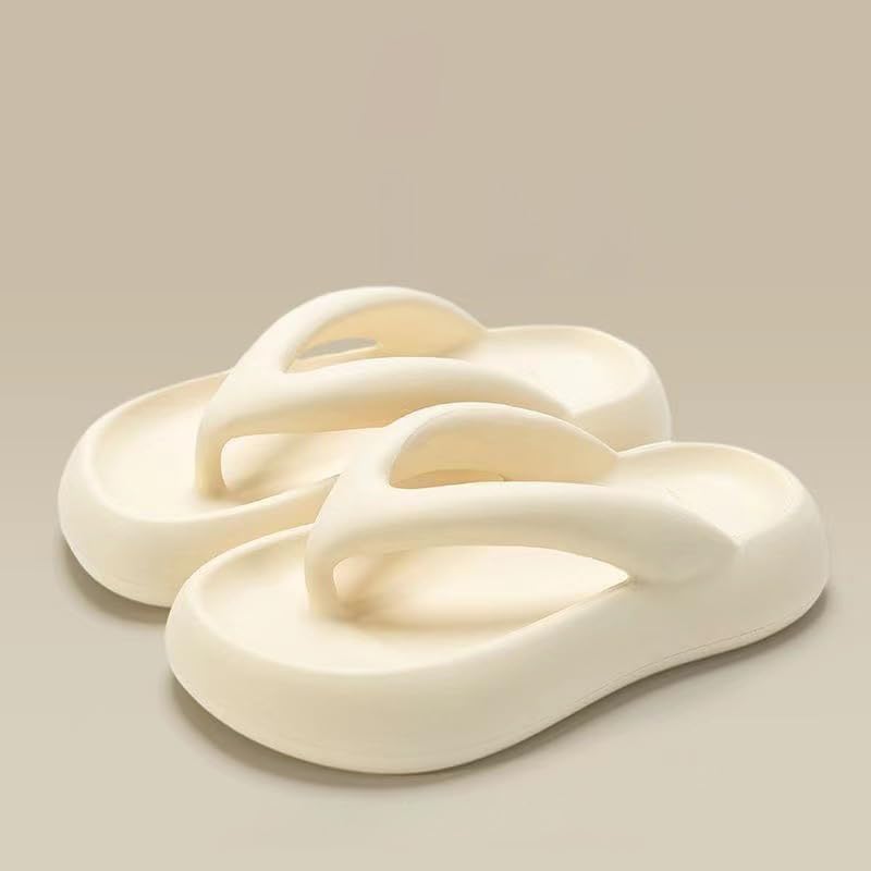 Thick Bottom Flip-flops Increase Height Outside Wear Non-slip Sandals Slippers Women's Summer Beach Shoes Seaside,White6-6.5（Less than one size）3