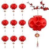 Minfuerang 10 Stück Hängende Rote Papierlaternen, 30cm, Chinesische Laternen,Kunststoff wasserdichte Rot Hängende Lampions für Chinesisches Neujahr,Hochzeit,Party Deko 2026(30CM)