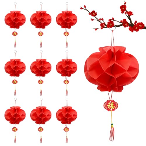 Minfuerang 10 Piezas Farolillos Chinos Rojas