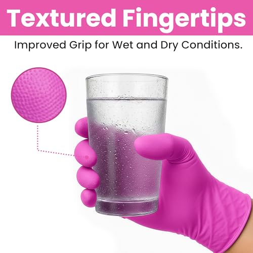 SAFEWAY USA Pink Nitrile Gloves Disposable — Non-Latex, Powder-Free, Ambidextrous Design Multi-purpose Gloves for House Chores, Nail Tech, Salon, Tattooing, Esthetician and more — (100 pcs, X-Large)