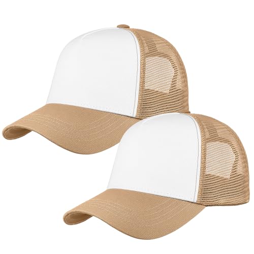 Image of Falari 5-Panel Mesh Baseball Cap, Trucker Hat, Structured Plain Design, Cotton, Adjustable Size