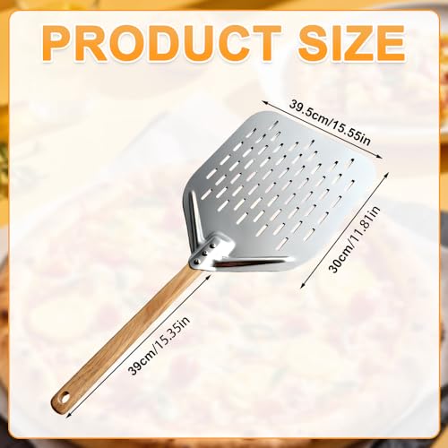 Weciau Pizzaschieber Perforiert, 40 * 30 cm 12 Zoll Pizza Schieber Aluminiumlegierung Pizzaschaufel mit Abnehmbarem Griff, Pizzaschaufel Perforiert für Selbstgebackenes Pizzabrot, Silbrig