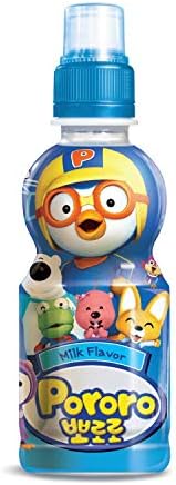 Paldo Fun & Yum Pororo Kids Milk Flavor Drink, Pack of 8, Fruit Juice Drinks with Comfortable Push-Pull Sports Cap, Perfect Drink for Children 7.95 fl oz. x 8