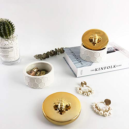 Bihoib Round Ceramic Jewelry Box Small Trinket Box For Rings Earrings And Necklace, Decorative Jar Box With Bee Lid For Girls #TOP2