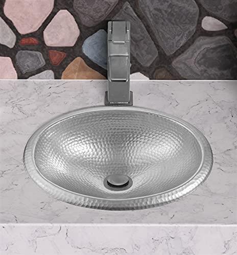 Monarch Abode 19403 Satin Silver Hand Hammered Oval Drop-In Bathroom Vanity Sink (17 Inches) #TOP1