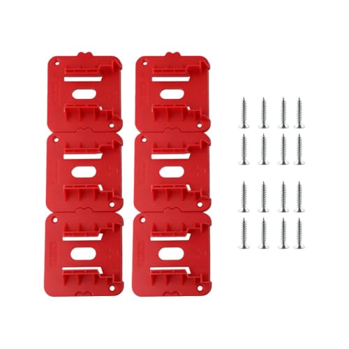 Lecreatekit Lot de 6 supports muraux de batterie 18 V pour 48-11-1812, support de rangement en plastique ABS rouge avec mécanisme de verrouillage et vis pour l'organisation des outils d'atelier