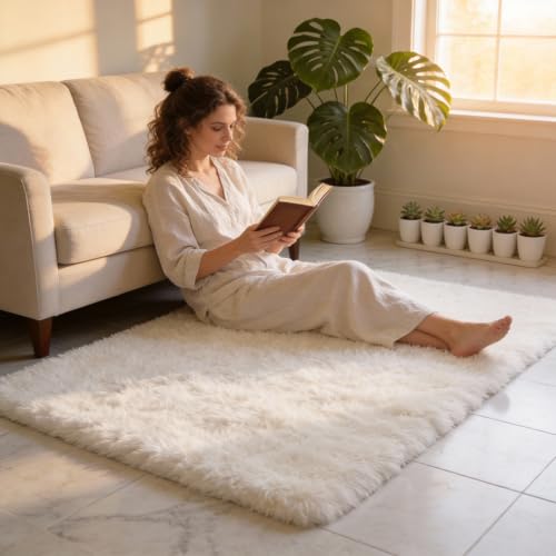 MATIIUI Shag Cream Rug Small 3x5 Area Rugs for Bedroom