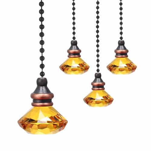 Image of MECCANIXITY 4Pack Ceiling Fan Pull Chain, 12 Inch Decorative Ornaments Diamond Pendant Pull Chain Extension for Ceiling Fans Light Lamp, Amber