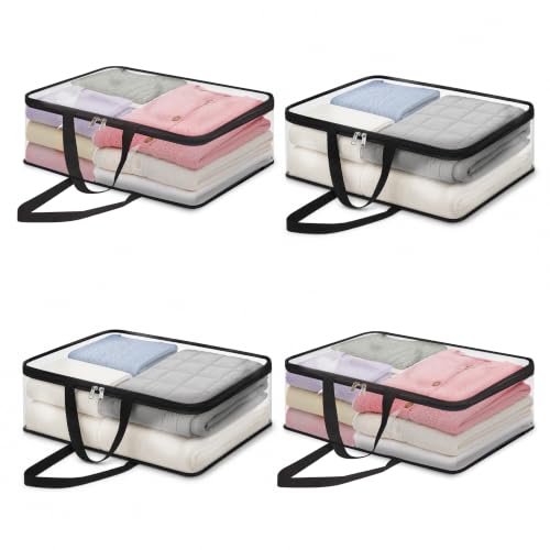 Image of TAKIVA Transparent Multipurpose Storage Bag | Saree Cover Bag with Zip for Storing Clothes, Suits, Undergarments, wedding packing | Wardrobe organising (Medium, Pack of 4)