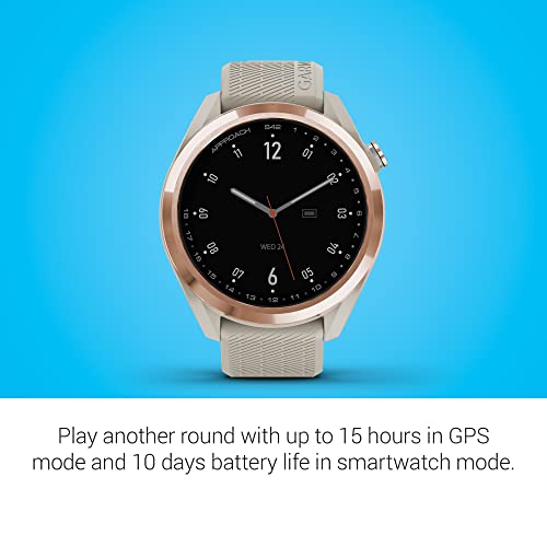Garmin Approach S42, Gps Golf Smartwatch, Lightweight With 1.2" Touchscreen, 42K+ Preloaded Courses, Rose Gold Ceramic Bezel And Tan Silicone Band, 010-02572-12 #TOP2