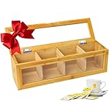 Rixordd Bamboo Tea Box Organizer with Magnetic Lid & Clear Window – 4-Compartment Tea Bag Storage for Kitchen Countertop – Eco-Friendly, Space-Saving & Giftable for Tea Lovers (13.5' x 4' x 4.1')