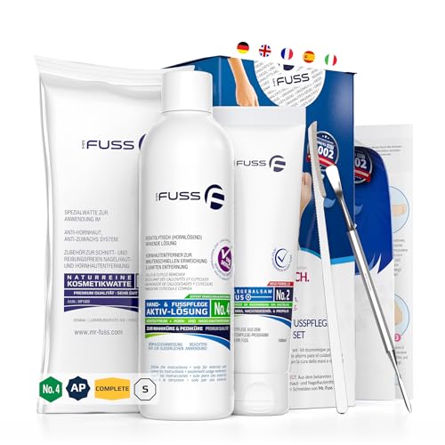 Mr. Fuss Removedor de calos Solution No. 4 Advanced Pack Steel Remover as durezas sem raspar nem esfregar pacote de sistema de 4 partes para remoção de qualidade e cutícula