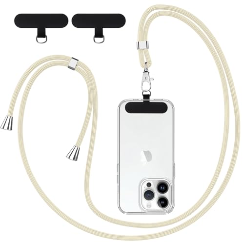 Knrlqim Cordino per cellulare Universale, Regolabile Cordino da Collo Nylon Catena Collana Tracolla con Toppa di Fissaggio, Compatibile con Maggior Parte Smartphone, Bianco