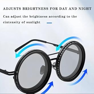 Adjustable Tint Sunglasses Polarized Round Lenses with ND Filter, 9 Gears, Ideal for Beach, Fishing, and Outdoor Activities