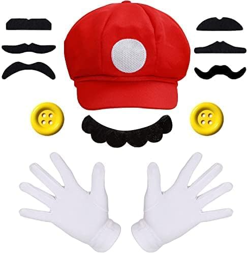 DLJKJ Gorro rojo y verde, disfraz de Super Bros Lgi con gorras, bigotes, guantes, botones, disfraz, gorros para mujer, hombre, carnaval, cosplay, disfraz de Halloween (rojo)