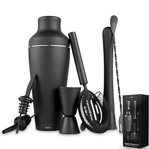 Mikamax - Cocktail Shaker Set - Cocktail Shaker - Cocktail Maker - Cocktail Set - with Recipe Book - Matte Black
