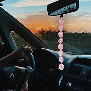 Crocon Rose Quartz Tumble car Hanging Gemstones Healing Window Ornament for Reiki Healing Balancing Crystals Tassel Wall Hanger Spiritual Meditation Decoration Feng Shui Good Luck | 10”