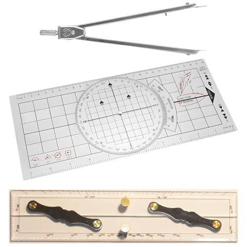 3 Pcs Marine Navigation Kit, Nautical Chart Plotting Tool Set with Single Hand Divider, Navigation Ruler and Protractor, Drafting Supplies for Boating, Sailing, Seafaring