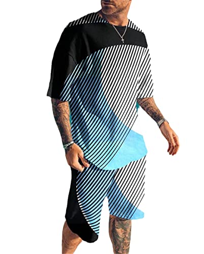 Ensemble 2 pièces pour homme imprimé 3D coloré aux motifs géométriques vibrants taille M