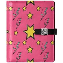 Retro Pop Art Lightning Stars PU Leather Notebook A5 Binder 6 Ring Refillable Journal with Magnetic Buckle Closure Loose Leaf Travel Office Planner Budget Binder Notepad Portfolio,