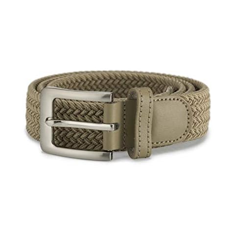 STREEZE 32mm Elasticated Stretch Belt - Braided Elastic Webbed Belt with Silver Rectangular Buckle Available in 5 colours and 6 Sizes (Beige, Medium) Cover