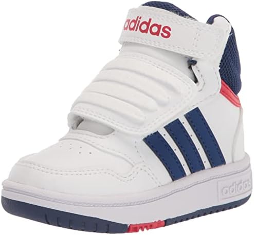 adidas Hoops 3.0 Mid Basketball Shoe, White/Victory Blue/Better Scarlet, 2 US Unisex Little Kid