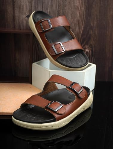 Image of HEALTH FIT Extra Soft Premium Classic Cushion Sliders /with Adjustable Buckle Strap & Light Weight Anti-SkidWaterproof Luxurious Slippers for Men's HF120