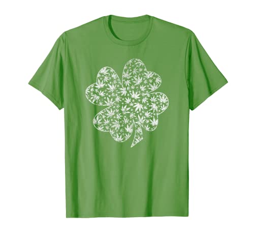 Lucky Four Leaf Clover Cannabis Día de San Patricio Camiseta