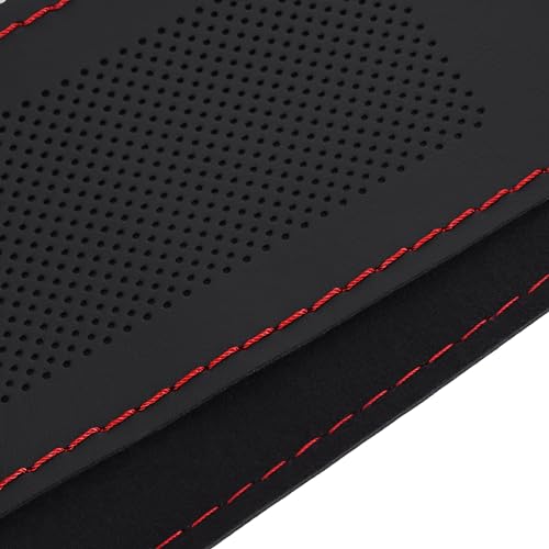 Image of KINGSWAY PU Leatherite Car Steering Cover Sewable Compatible with Ford Figo (Year 2008-2014), Black Color with Red Thread, Pack of 1 with Sewing Needle and Thread