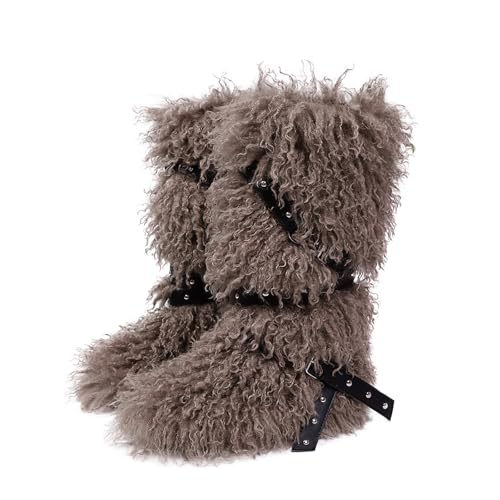 Bottes hiver long tube poilu en gris bout rond assurant protection thermique optimale
