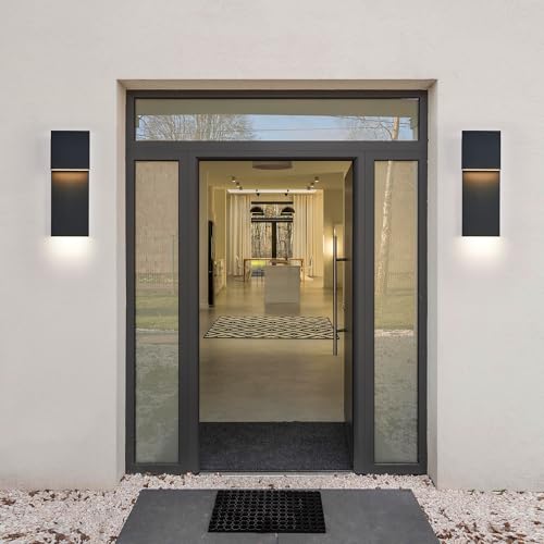 Image of Tarentlight Modern Porch Lights with 2 Pack,Outdoor Indoor Integrated LED Wall Lights,2-Light Total 17W,3000K, Textured Black Finish,Outside Lights Waterproof for House Front Door Patio Garage
