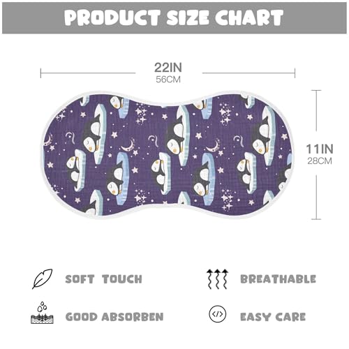xigua Cute Sleeping Penguins Muslin Baby Burp Cloths Set of 4, Super Soft & Absorbent Burping Rags, Cotton Burp Clothes Shower Gift for Newborn, Baby Girls and Boys4