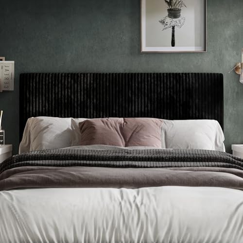 Castle Place Queen Corduroy Velvet Upholstered Adjustable Headboard Black