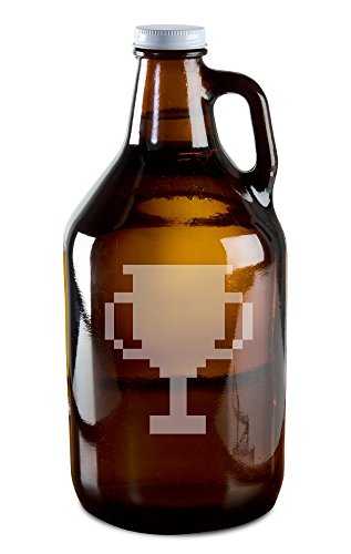 8 Bit Trophy Video Game Style Hand-Made Etched Glass Beer Growler 64 oz