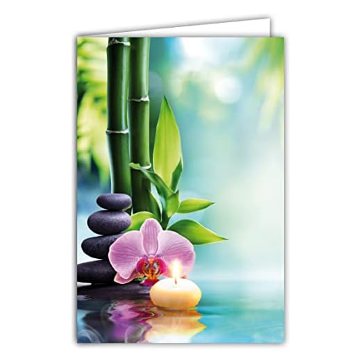 Afie 68-4010 Tarjeta interior blanca con sobres - Zen Flor Orquídea Rosa Violeta Vela Guijarros Bambú Agua Meditación Para ti Feliz Cumpleaños Feliz Fiesta Hija Mamá Abuela Gracias Felicitaciones