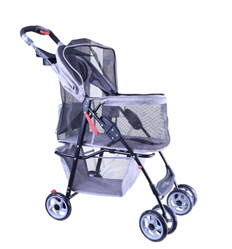 Image of Full-Window pet Stroller 4 Wheels for Cats & Dogs, with Storage Basket,Cup Holder, Travel Puppy /Cats Stroller.Gray