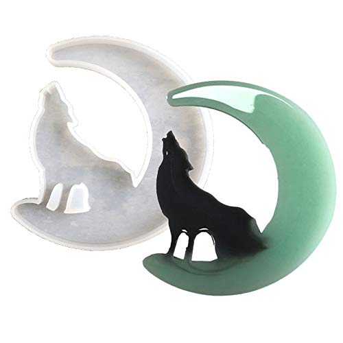 Lifemaison Moule époxy Moule en Croissant, DIY 1 pièce Moule en Silicone Moule à Bijoux mensuel, Pochoir Lune et Loup Fille Chat Poisson(Loup de la Lune) Cover