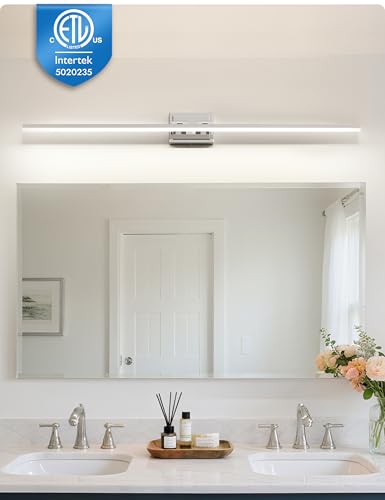 Image of NIORSUN 48 Inch Modern Bathroom Light Fixture, 30W 5CCT Dimmable LED Chrome Bathroom Vanity Lights Over Mirror, Vanity Lights for Bathrooms Restroom Mirror- ETL Certified
