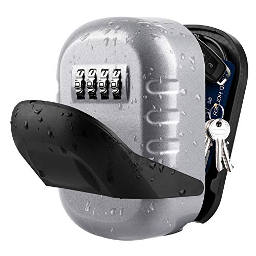 BTNEEU Cassetta Sicurezza Chiavi, Grande Cassaforte Chiave Combinazione, Cassaforte per Chiavi da Esterno con 4 Cifre, Chiave Cassetta Sicurezza per Esterno Casa Garage Ufficio Palestra (Argento 1)