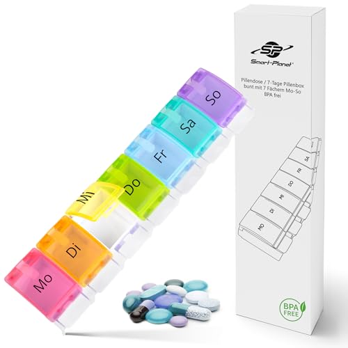 Smart-Planet Pillendose 7 Tage Deutsch, große Tablettenbox 22cm seniorenfreundliche Medikamentenbox, wöchentliche Pillenbox Organizer für unterwegs