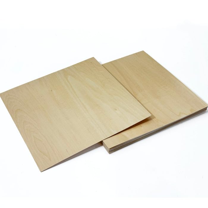 Basswood Plywood Sheets 1/4 Inch – 12x12 Unfinished Wood Sheets for Crafts, Laser Cutting, DIY – 10 Pack