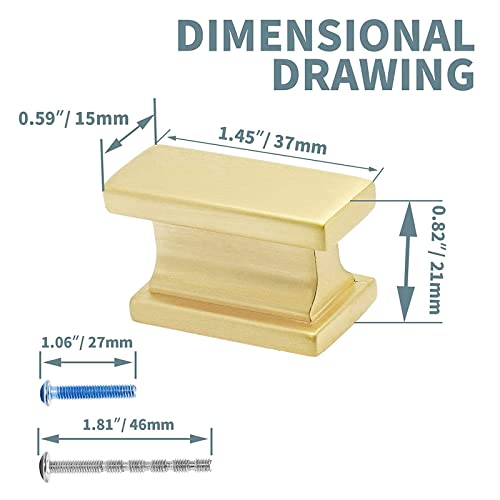 Cionyce 5 Pack Brushed Satin Brass Cabinet Knobs, Rectangle Knobs Cabinet Hardware Dresser Knobs For Drawer Cupboard #TOP1