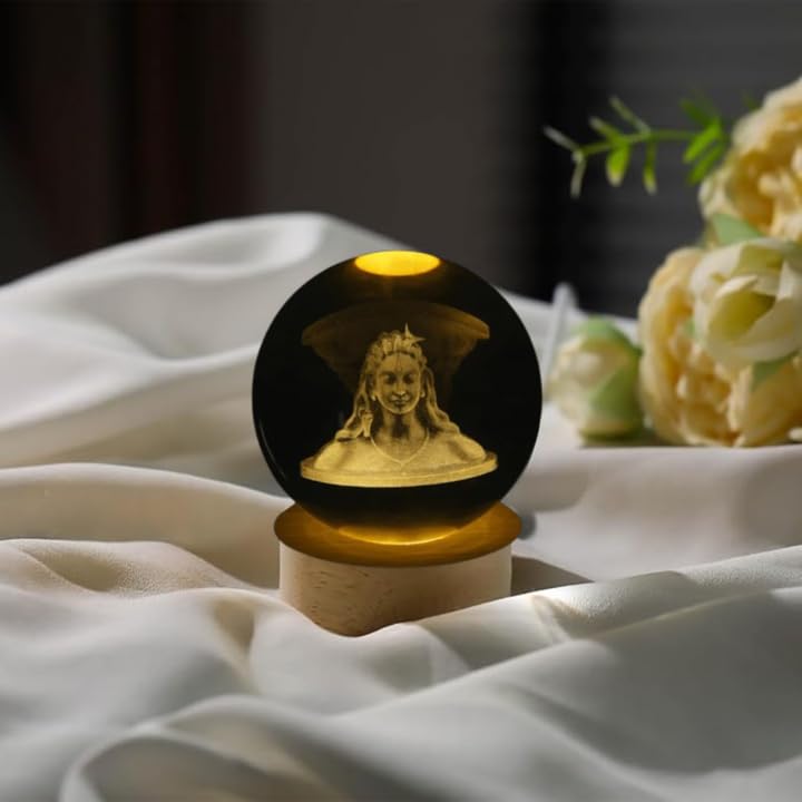 Image of 3D Adiyogi Crystal Ball LED Night Lamp, Lord Shiva Design with Wooden Base, Spiritual Table Lamp for Home Temple, Gift for Devotees (Adiyogi)