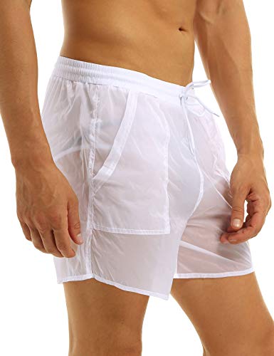 Choomomo Men's Elastic Waist See-Through Mesh Drawstring Boxer Briefs Summer Swim Trunks Underwear3